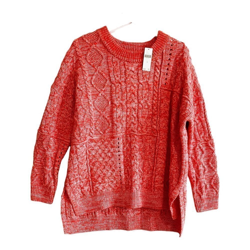 NWT Anthropologie Pilcro Jasmine Cable-Knit Tunic Sweater, marled red, size M - Picture 4 of 13